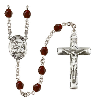Silver Plated 6mm Fire Polished Saint Joshua Rosary in Garnet