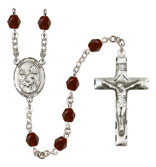 Silver Plated 6mm Fire Polished Saint Kevin Rosary in Garnet