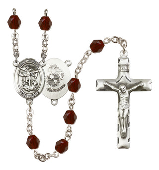 Silver Plated 6mm Fire Polished Saint Michael / Marines Rosary in Garnet