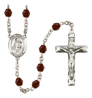 Silver Plated 6mm Fire Polished Saint Nicholas Rosary in Garnet