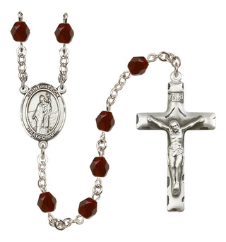 Silver Plated 6mm Fire Polished Saint Patrick Rosary in Garnet
