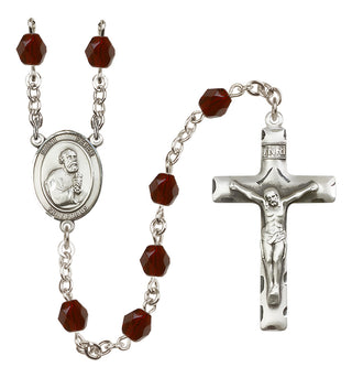 Silver Plated 6mm Fire Polished Saint Peter the Apostle Rosary in Garnet
