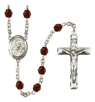 Silver Plated 6mm Fire Polished Saint Robert Bellarmine Rosary in Garnet