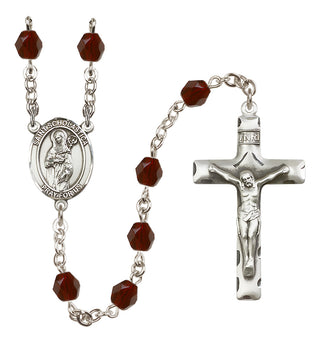 Silver Plated 6mm Fire Polished Saint Scholastica Rosary in Garnet