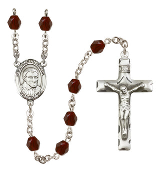 Silver Plated 6mm Fire Polished Saint Vincent de Paul Rosary in Garnet