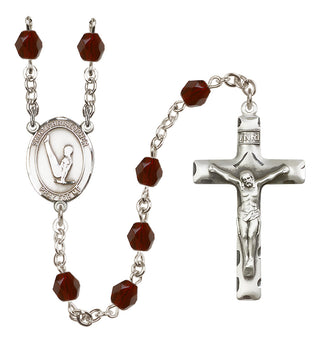 Silver Plated 6mm Fire Polished Saint Christopher/Gymnastics Rosary in Garnet