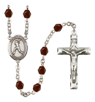 Silver Plated 6mm Fire Polished Saint Sebastian / Softball Rosary in Garnet