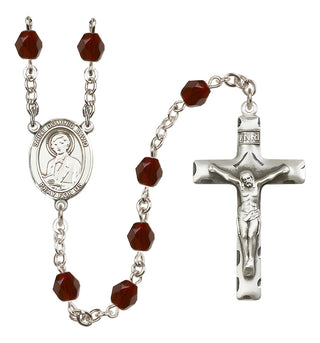 Silver Plated 6mm Fire Polished Saint Dominic Savio Rosary in Garnet