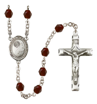 Silver Plated 6mm Fire Polished Footprints / Cross Rosary in Garnet