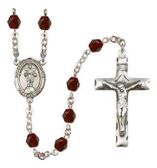 Silver Plated 6mm Fire Polished Our Lady of All Nations Rosary in Garnet