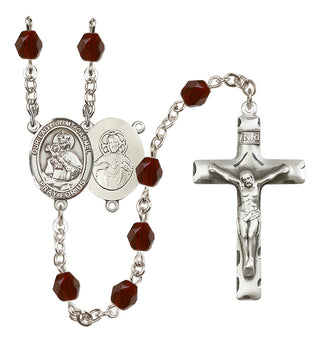 Silver Plated 6mm Fire Polished Our Lady of Mount Carmel Rosary in Garnet