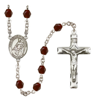 Silver Plated 6mm Fire Polished Saint Thomas of Villanova Rosary in Garnet