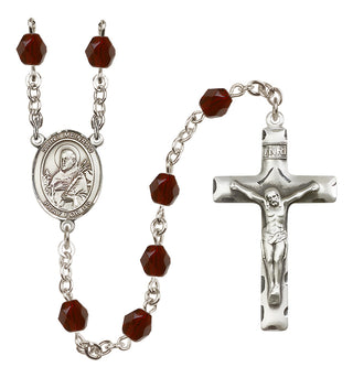 Silver Plated 6mm Fire Polished Saint Meinrad of Einsiedeln Rosary in Garnet