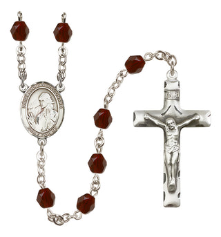 Silver Plated 6mm Fire Polished Saint Finnian of Clonard Rosary in Garnet