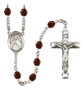 Silver Plated 6mm Fire Polished Saint Olivia Rosary in Garnet