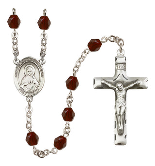 Silver Plated 6mm Fire Polished Immaculate Heart of Mary Rosary in Garnet