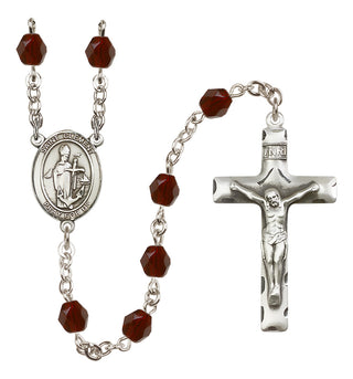 Silver Plated 6mm Fire Polished Saint Clement Rosary in Garnet