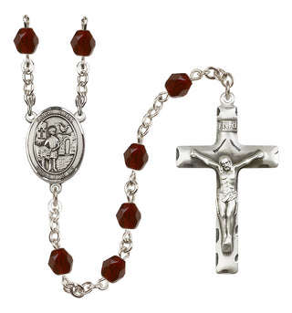 Silver Plated 6mm Fire Polished Saint Vitus Rosary in Garnet