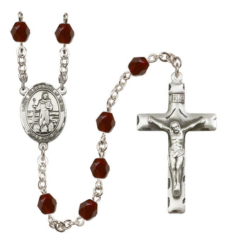 Silver Plated 6mm Fire Polished Saint Bernadine of Sienna Rosary in Garnet