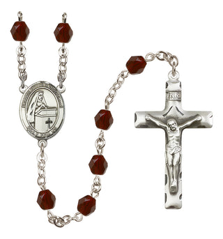 Silver Plated 6mm Fire Polished Blessed Emilee Doultremont Rosary in Garnet