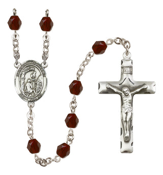 Silver Plated 6mm Fire Polished Saint Paul the Hermit Rosary in Garnet
