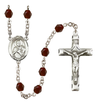 Silver Plated 6mm Fire Polished Saint Viator of Bergamo Rosary in Garnet