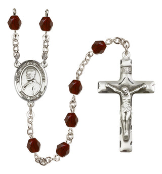 Silver Plated 6mm Fire Polished Saint Andre Bessette Rosary in Garnet
