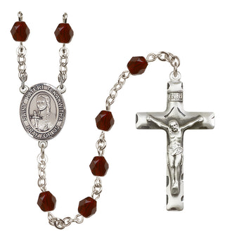 Silver Plated 6mm Fire Polished Saint Kateri Tekakwitha Rosary in Garnet