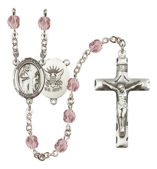 Silver Plated 6mm Fire Polished Saint Brendan the Navigator / Navy Rosary in Light Amethyst