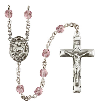 Silver Plated 6mm Fire Polished Saint Catherine Laboure Rosary in Light Amethyst