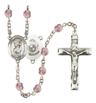 Silver Plated 6mm Fire Polished Saint Christopher / Marines Rosary in Light Amethyst
