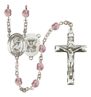 Silver-Plated 6mm Saint Christopher / Navy Rosary