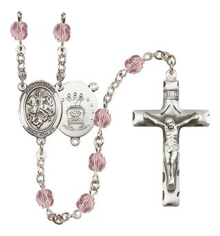 Silver Plated 6mm Fire Polished Saint George / Air Force Rosary in Light Amethyst