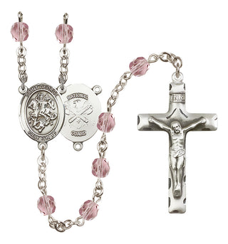 Silver Plated 6mm Fire Polished Saint George / Nat'l Guard Rosary in Light Amethyst