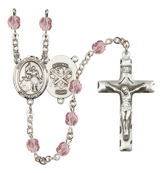 Silver Plated 6mm Fire Polished Saint Joan of Arc / Nat'l Guard Rosary in Light Amethyst