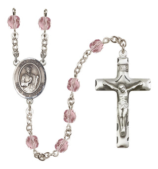 Silver Plated 6mm Fire Polished San Judas Rosary in Light Amethyst