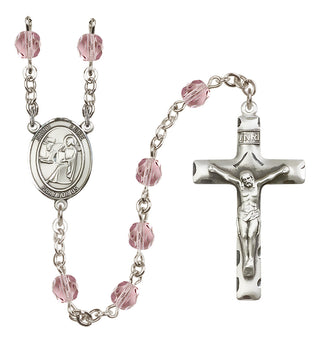Silver Plated 6mm Fire Polished Saint Luke the Apostle Rosary in Light Amethyst