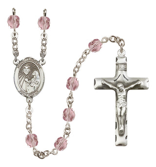 Silver Plated 6mm Fire Polished Saint Margaret Mary Alacoque Rosary in Light Amethyst