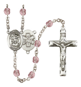 Silver Plated 6mm Fire Polished Saint Michael / EMT Rosary in Light Amethyst