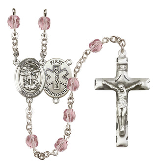 Silver Plated 6mm Fire Polished Saint Michael/1St Responder Rosary in Light Amethyst