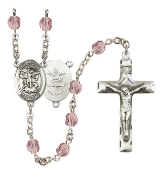 Silver Plated 6mm Fire Polished Saint Michael / Army Rosary in Light Amethyst