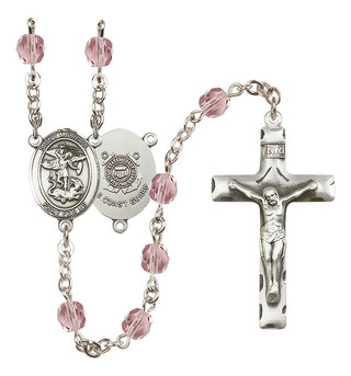 Silver Plated 6mm Fire Polished Saint Michael / Coast Guard Rosary in Light Amethyst