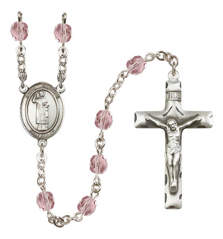Silver Plated 6mm Fire Polished Saint Stephen the Martyr Rosary in Light Amethyst