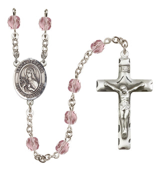 Silver Plated 6mm Fire Polished Santa Teresita Rosary in Light Amethyst