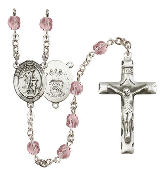 Silver Plated 6mm Fire Polished Guardian Angel / Air Force Rosary in Light Amethyst