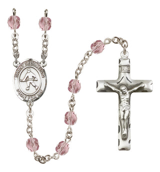 Silver Plated 6mm Fire Polished Saint Sebastian/Field Hockey Rosary in Light Amethyst