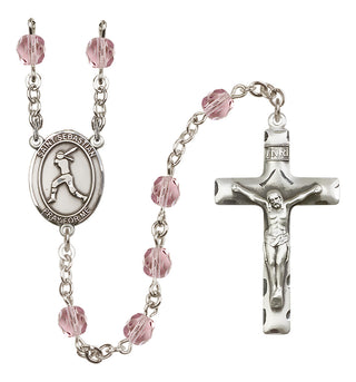 Silver Plated 6mm Fire Polished Saint Sebastian / Softball Rosary in Light Amethyst