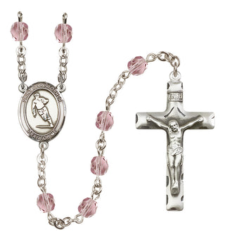 Silver Plated 6mm Fire Polished Saint Christopher / Rugby Rosary in Light Amethyst