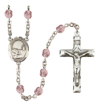Silver Plated 6mm Fire Polished Saint Christopher / Fishing Rosary in Light Amethyst