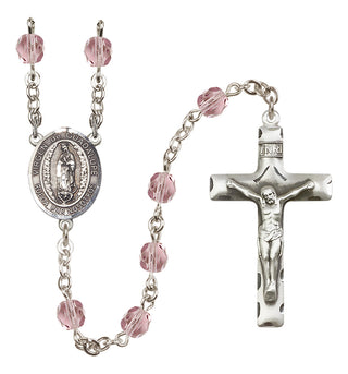 Silver Plated 6mm Fire Polished Virgen de Guadalupe Rosary in Light Amethyst